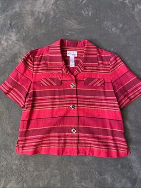 VINTAGE 90’s | Red & Burgundy Striped Button Front Top